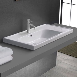 Bathroom Sink Drop In Sink With Counter Space, Modern, Rectangular CeraStyle 031100-U/D